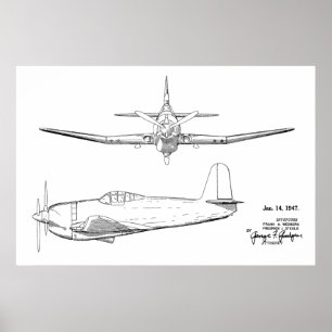1947 Vintage Flugzeug Patent Zeichnung Kunst Druck Poster