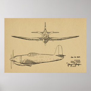 1947 Vintage Flugzeug Patent Zeichnung Kunst Druck Poster