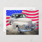 1948 Chevrolet Fleetmaster und amerikanische Flagg Postkarte (Vorne/Hinten)