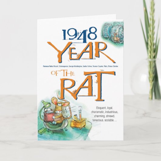 1948 Chinesischer Zodiac Rat Funny Birthday Karte (Vorderseite)