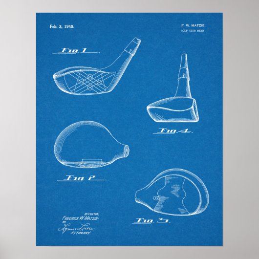 1948 Driver Golf Club Patent Art Zeichnend Print Poster (Vorne)
