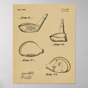 1948 Driver Golf Club Patent Art Zeichnend Print Poster