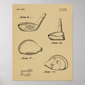 1948 Driver Golf Club Patent Art Zeichnend Print Poster