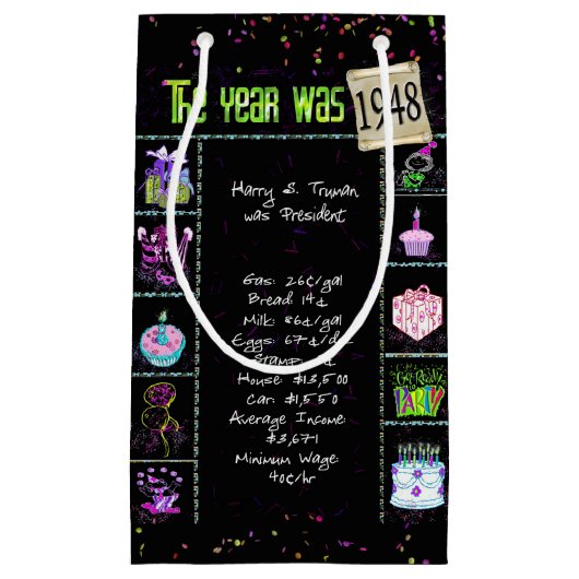 1948 Geburtstag Trivia auf Black Small Geschenktas Kleine Geschenktüte (Vorderseite)