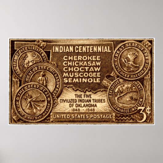 1948 Oklahoma Indian Centennial Briefmarke Poster (Vorne)