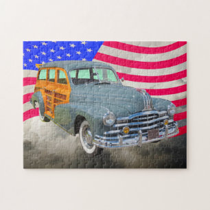 1948 Pontiac Silver Streak Woody und US-Flagge Puzzle