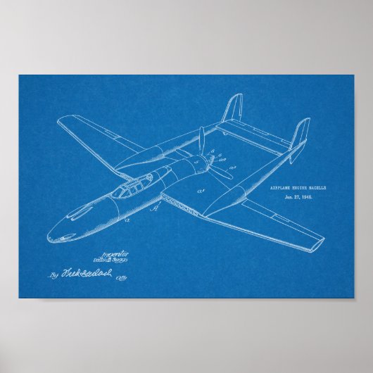 1948 Pusher Flugzeug Patent Art Zeichnend Print Poster (Vorne)