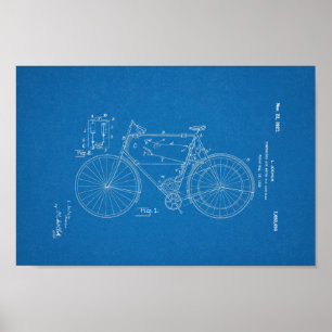 1948 Vintage Schwinn Bicycle Patent Blueprint Art Poster