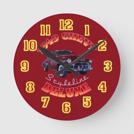 1949 Chevy Styleline Deluxe Clock. Runde Wanduhr (Vorderseite)