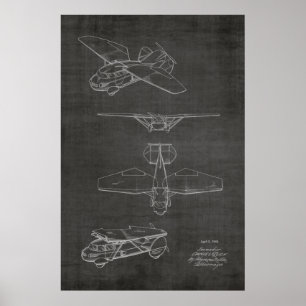 1949 Flugauto-Flugzeug-Patentkunstzeichnung Druck Poster