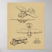 1949 Flying Car Airplane Patent Art Zeichnend Prin Poster (Vorne)