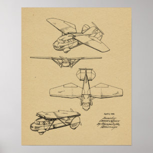 1949 Flying Car Airplane Patent Art Zeichnend Prin Poster