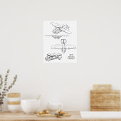 1949 Flying Car Airplane Patent Art Zeichnend Prin Poster (Küche)