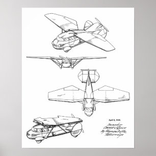 1949 Flying Car Airplane Patent Art Zeichnend Prin Poster
