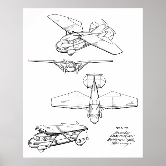 1949 Flying Car Airplane Patent Art Zeichnend Prin Poster (Vorne)