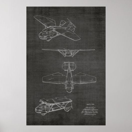 1949 Flying Car Airplane Patent Art Zeichnend Prin Poster (Vorne)