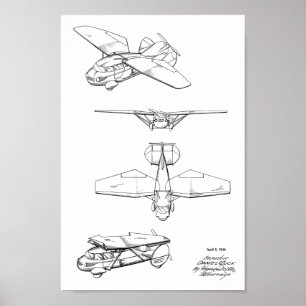 1949 Flying Car Airplane Patent Art Zeichnend Prin Poster
