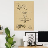 1949 Flying Car Airplane Patent Art Zeichnend Prin Poster (Heimbüro)
