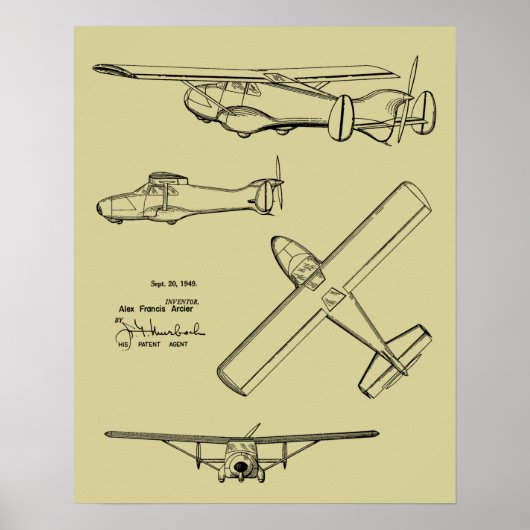 1949 Rücken Prop Flugzeug Patent Art Zeichnend Dru Poster (Vorne)