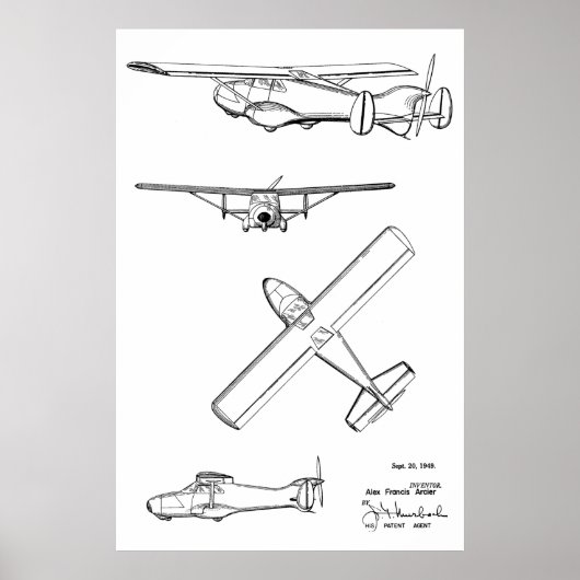 1949 Rücken Prop Flugzeug Patent Art Zeichnend Dru Poster (Vorne)