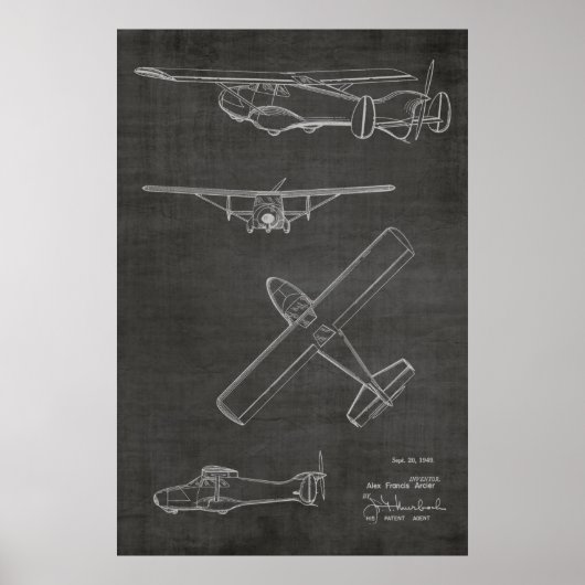 1949 Rücken Prop Flugzeug Patent Art Zeichnend Dru Poster (Vorne)