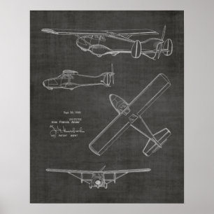 1949 Zeichnung einer hintenliegenden Propellerflug Poster