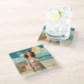 1950 Beach Girl Glasuntersetzer (Schrägansicht)