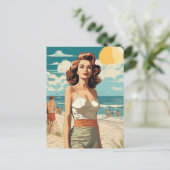 1950 Beach Girl Postkarte (Stehend Vorderseite)