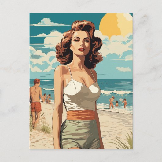 1950 Beach Girl Postkarte (Vorderseite)