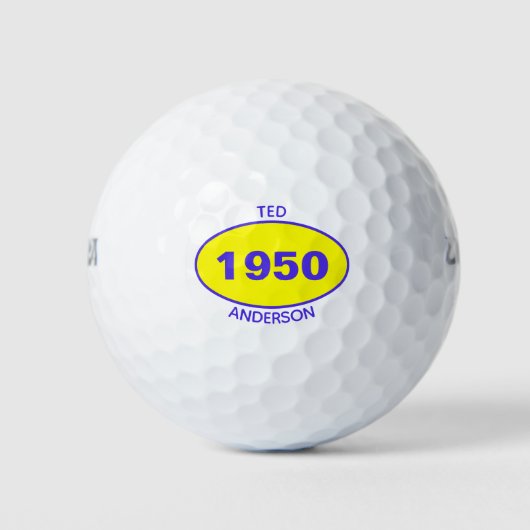1950 Bearbeitbar 70. Geburtstag Gelb Personalisier Golfball (Vorderseite)