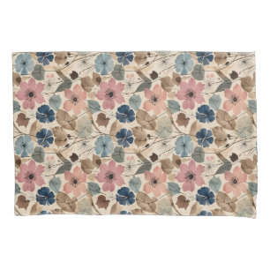 1950 Blume in Dusty Pink, Blau Kissenbezug