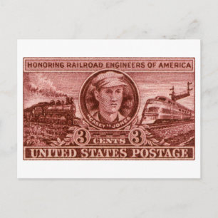 1950 Casey Jones Eisenbahnbriefmarke Postkarte