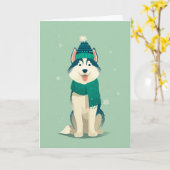 1950 Christmas Husky Karte (Gelbe Blume)