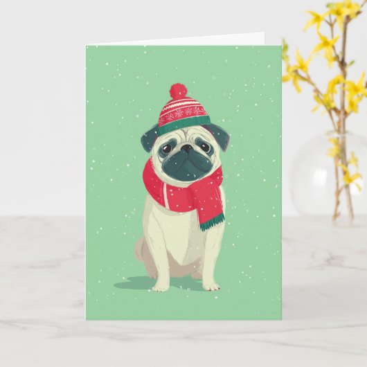 1950 Christmas Pug Karte (Gelbe Blume)