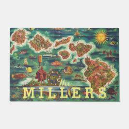 1950 Dole Map von Hawaii Joseph Feher Oil Paint Fußmatte