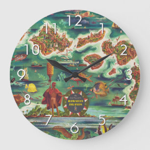 1950 Dole Map von Hawaii Joseph Feher Oil Paint Große Wanduhr