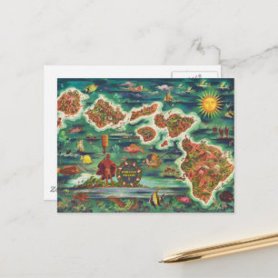 1950 Dole Map von Hawaii Joseph Feher Oil Paint Postkarte