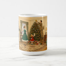 1950 Familie schmückt Weihnachtsbaum Frohe Weihnac