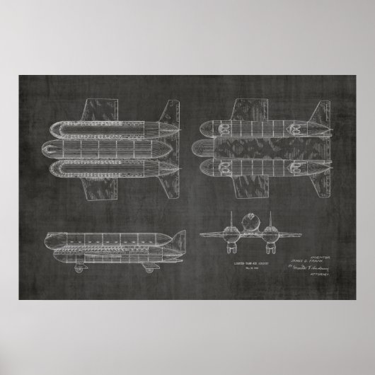 1950 Flugzeugpatentkunst Zeichnend Print Poster (Vorne)