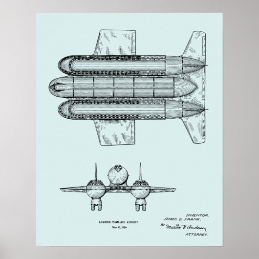 1950 Flugzeugpatentkunst Zeichnend Print Poster (Vorne)
