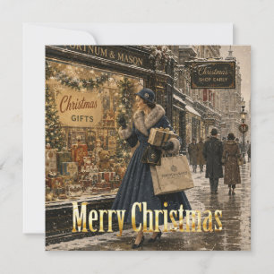 1950 Frau macht ihre Weihnachtseinkäufe Feiertagskarte