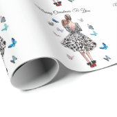 1950 Frau mit Schmetterlingen Weihnachtsgrüße Geschenkpapier (Rolleneckpunkt)