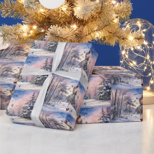 1950 Frau mit Schmetterlingen Weihnachtsgrüße Geschenkpapier (Feiertage)