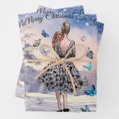 1950 Frau mit Schmetterlingen Weihnachtsgrüße Geschenkpapier Set (Beispiel)