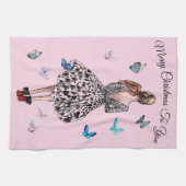 1950 Frau mit Schmetterlingen Weihnachtsgrüße Geschirrtuch (Horizontal)