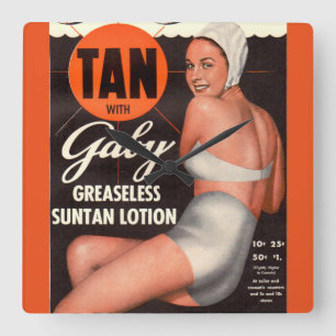 1950 Gaby Suntan Lotion ad Quadratische Wanduhr