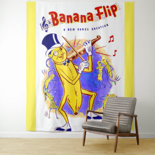 1950 Gedreht Notendruck in Banana Wandteppich