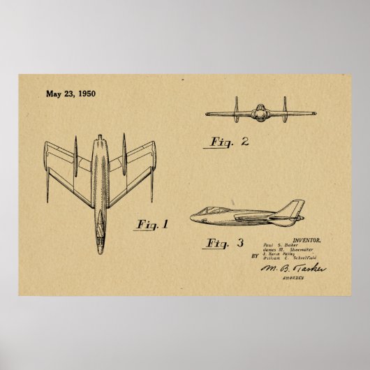 1950 Jet-Flugzeug-Patent Zeichnend Kunstdruck Poster (Vorne)