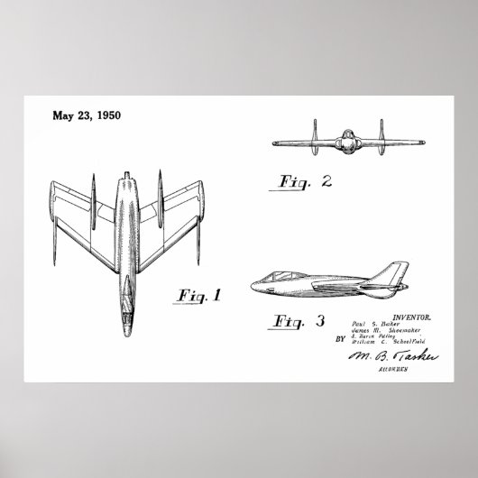1950 Jet-Flugzeug-Patent Zeichnend Kunstdruck Poster (Vorne)
