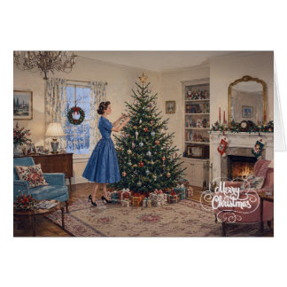 1950 Lady beim Schmücken des Weihnachtsbaums